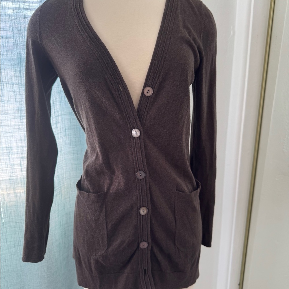 Lilla P Brown Cardigan Sweater Size XS Long-Sleeve Cashmere Blend